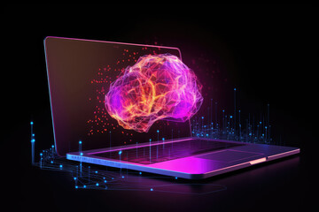 Laptop und Virtuelles Gehirn, Künstliche Intelligenz - Generative AI - 596240124