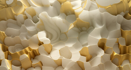 Abstract marble porous stone texture in white and gold colors. Ai generative illustration