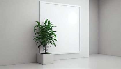 Mockup minimalistic for paintings, posters with plant in the vase minimalistic style generative AI