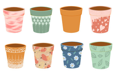 set of plant pot painting colorful