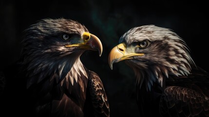 Fototapeta premium Closeup Portrait of Two Bald Eagles - Generative AI Illustration