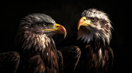 Closeup Portrait of Two Bald Eagles - Generative AI Illustration