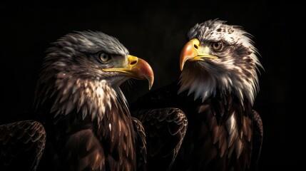 Fototapeta premium Closeup Portrait of Two Bald Eagles - Generative AI Illustration