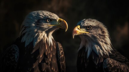 Obraz premium Closeup Portrait of Two Bald Eagles - Generative AI Illustration