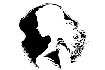 Beautiful woman silhouette in black and white, illustration generative AI
