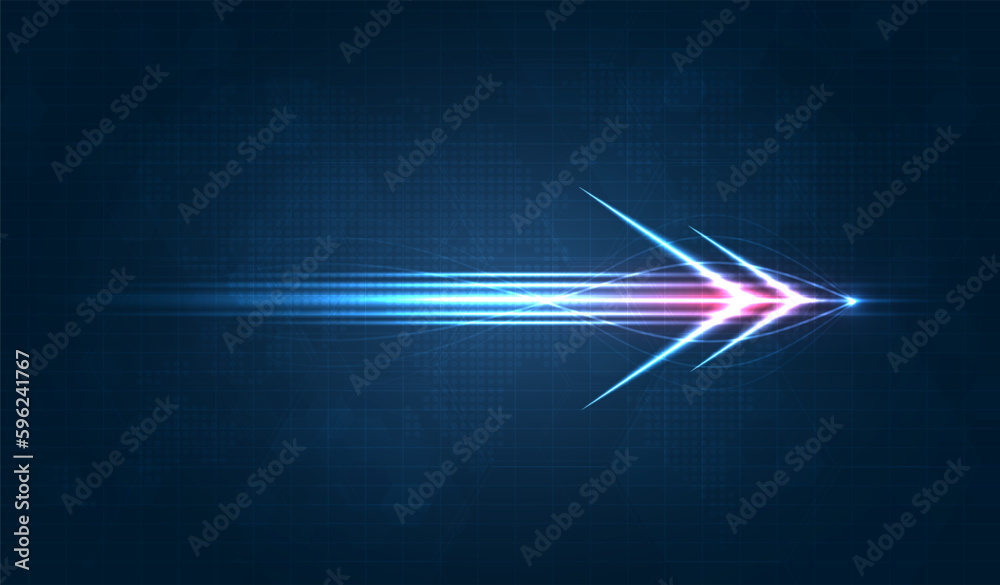 Fototapete Light speed movement blue arrow technology communicate background. wireless data network and connection technology concept. high-speed, futuristic background. vector design.