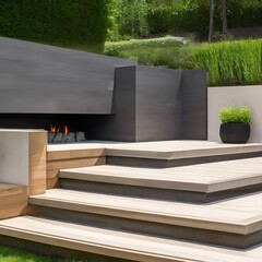 9 A sunken seating area with built-in benches and a fire pit2, Generative AI