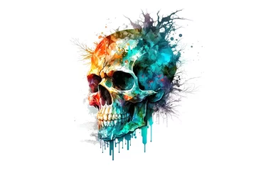 Papier Peint photo Crâne aquarelle skull painted with watercolors isolated on white background. AI generation