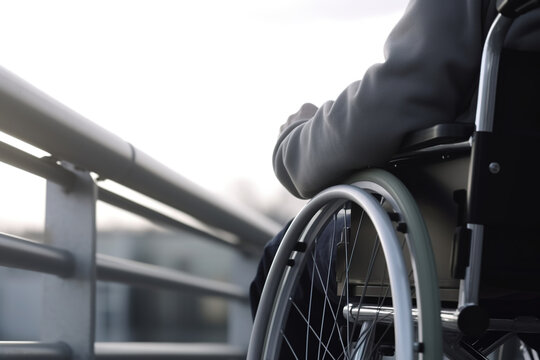 Wheelchair close up view. Disability, paralyzed person. generate by ai