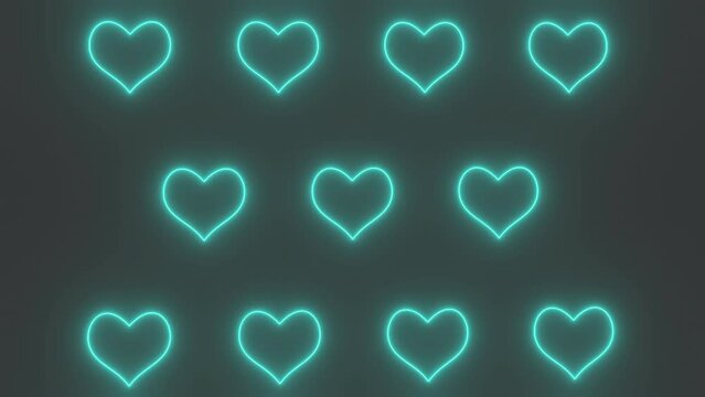 Love heart multiple shapes neon blue color science fiction