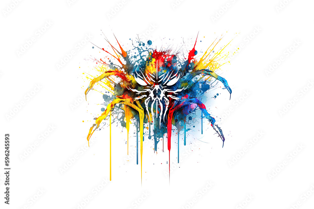 Poster spider painted with multi-colored watercolors isolated on a white background. generated by ai