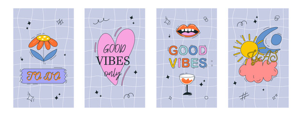 Modern icons for Instagram story highlights. Playful, cartoony Instagram story Highlights. Posters for social networks. Isolated vector elements for Web and print. Instagram feed design retro elements