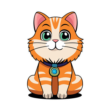 Cute Red Cat on White Background. Cartoon Style. Vector