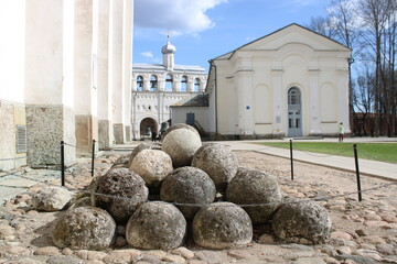 Old church, buildings and stone Cannonball in the old castle