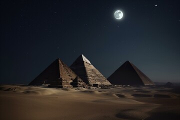 Fototapeta na wymiar Pyramids under moonlight at Cairo desert. Generative AI