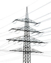 electric pylon for high voltage electricity isolated over transparent background