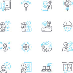 Advertising campaign linear icons set. Creativity, Strategy, Branding, Targeting, Engagement, Messaging, Concept line vector and concept signs. Promotion,Communication,Impact outline illustrations