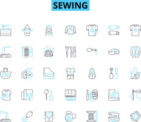 Sewing linear icons set. Stitching, Needles, Threading, Fabric, Bobbin, Thread, Embroidery line vector and concept signs. Quilting,Serger,Seamstress outline illustrations