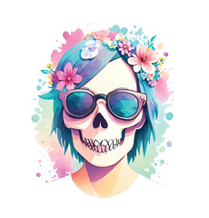 Obraz na płótnie Canvas Trendy Skull with Blossom Splash