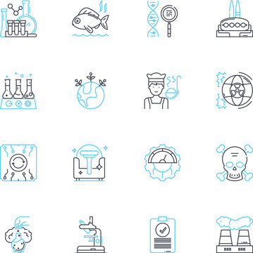 Chemical transformation linear icons set. Reactivity, Conversion, Reaction, Metabolism, Conversion, Catalysis, Synthesis line vector and concept signs. Decomposition,Activation,Dehydration outline