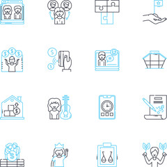 Staff linear icons set. Team, Personnel, Manpower, Employees, Workers, Staffing, Crew line vector and concept signs. Colleagues,Labor,Co-workers outline illustrations