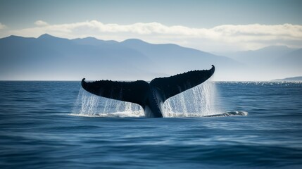 Naklejka premium Whale in the sea illustration, AI generated