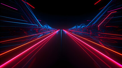 Fototapeta na wymiar Abstract futuristic neon background. Red blue lines, glowing in the dark. Ultraviolet spectrum.