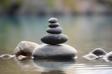 Concept Of Harmony And Balance. Rock Zen on a calm background. 
Generative AI.