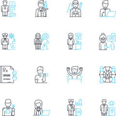 Reputation management linear icons set. Branding, Reputation, Online, Crisis, Image, Damage, Perception line vector and concept signs. Trust,Monitoring,Feedback outline illustrations