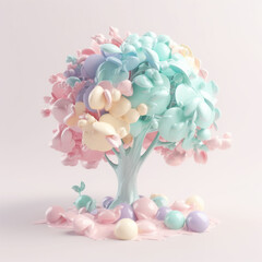 3D rendering tree pastel colors cute lovery glossy Super , Generative Ai