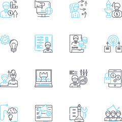 Innovation creation linear icons set. Ideation, Creativity, Invention, Imagination, Breakthroughs, Novelty, Initiative line vector and concept signs. Resourcefulness,Originality,Piering outline