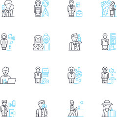 Sociology linear icons set. Culture, Identity, Inequality, Norms, Power, Class, Race line vector and concept signs. Gender,Socialization,Discrimination outline illustrations
