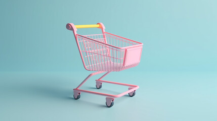 3d shopping cart with pastel background