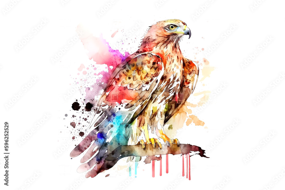 Aufkleber hawk drawn with multi-colored watercolors isolated on a white background. generated by ai