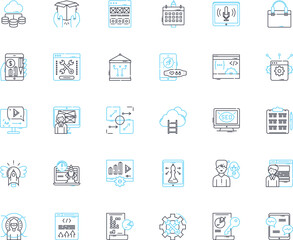 Brand promotion linear icons set. Engagement, Buzz, Visibility, Exposure, Advocacy, Awareness, Loyalty line vector and concept signs. Influence,Endorsement,Ambassadors outline illustrations