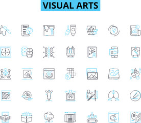Visual arts linear icons set. Drawing, Painting, Sculpture, Printmaking, Photography, Illustration, Graphic design line vector and concept signs. Typography,Calligraphy,Collage outline illustrations