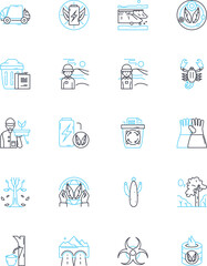 Habitat linear icons set. Shelter, Home, Ecosystem, Territory, Environment, Biosphere, Microhabitats line vector and concept signs. Living space,Niche,Biosphere outline illustrations