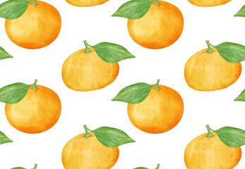 Watercolor fresh orange fruit pattern seamless background hand drawing painted illustration
