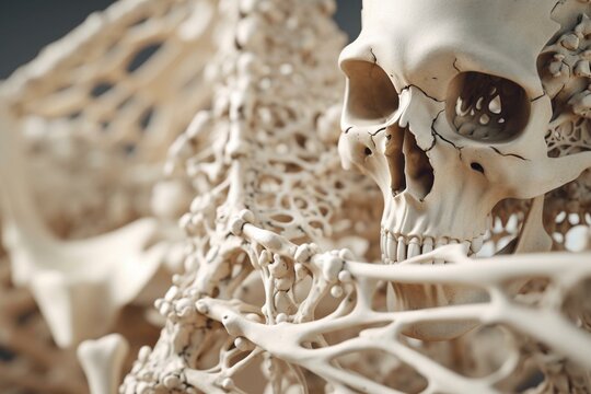 3D Illustration Of Bone Structure Depicting Normal And Osteoporosis Conditions. Generative AI