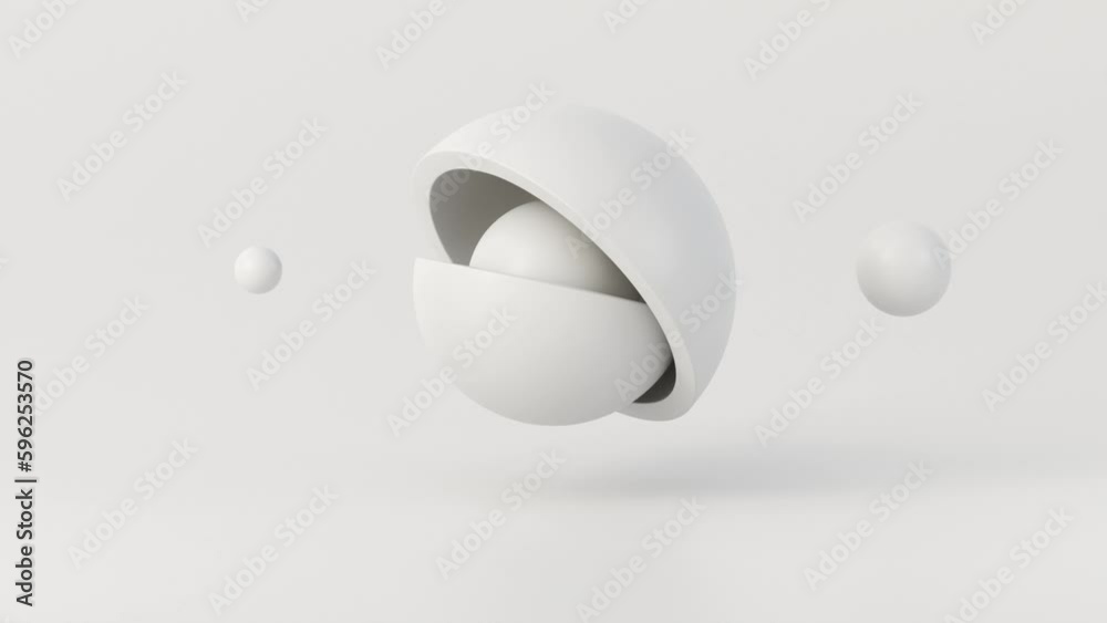 Poster Abstract animation of white geometric, 3d loop animation render.