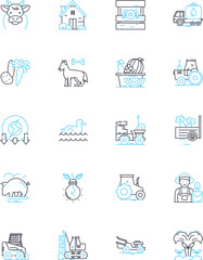 Rural exhibition linear icons set. Agriculture, Countryside, Farming, Harvest, Livestock, Rustic, Tradition line vector and concept signs. Tractor,Homestead,Farmers outline illustrations