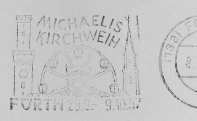briefmarke stamp vintage retro alt old slogan werbung michaelis kirchweih fürth 1957 papier paper...