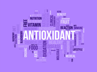Word cloud background concept for Antioxidant. Healthy food, natural fruit for wellness. vector illustration.