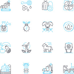 Fototapeta premium Livestock show linear icons set. Exhibition, Competition, Agriculture, Showmanship, Breed, Prizes, Judging line vector and concept signs. Cattle,Pigs,Sheep outline illustrations