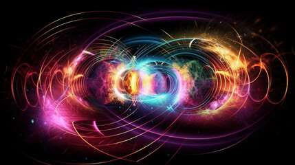 Obraz premium Colorful Psychic energy waves art concept with a dream like enviroment. Bright glowing colors on a black background.