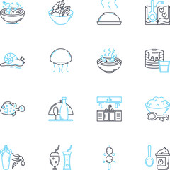 Waterfront restaurant linear icons set. Ocean, Harbor, Dockside, Marina, Seaside, Bayside, Waterside line vector and concept signs. Pier,Yacht,Bayfront outline illustrations