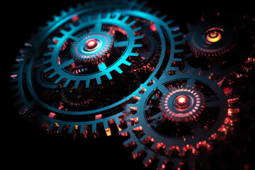 mechanical gears neon light generative ai