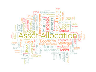 Fototapeta premium Word cloud background concept for Asset allocation. Money management, financial market strategy of business analysis. vector illustration.