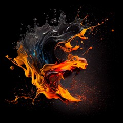 Splash fire on black background.  Generative AI.