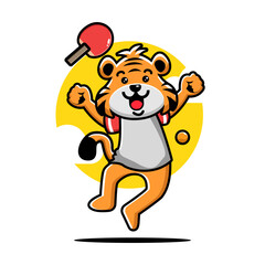 Cute tiger playing table tennis